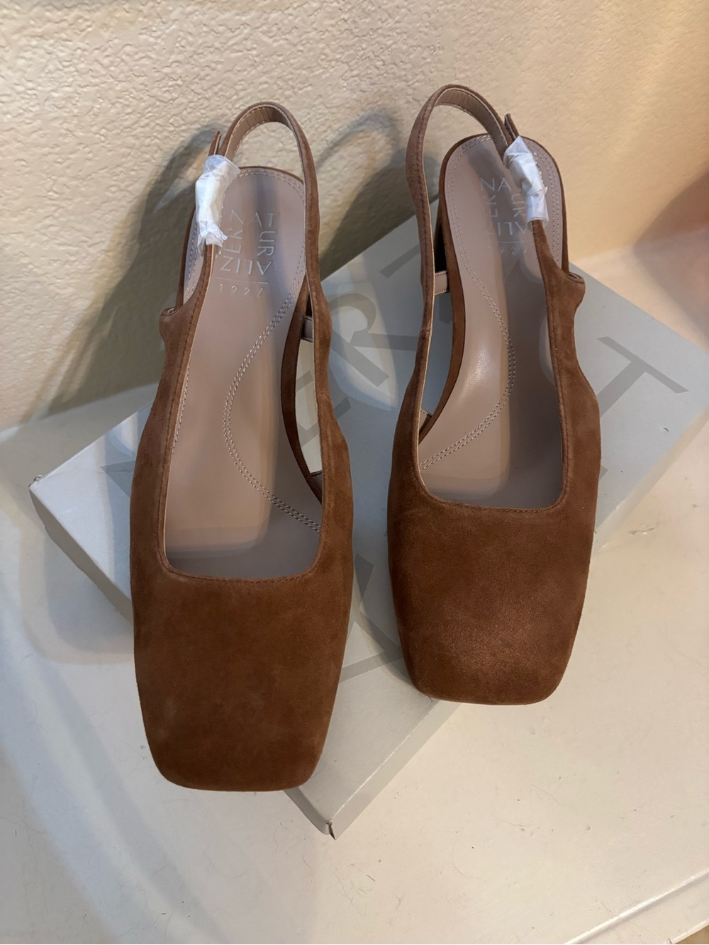 Naturalizer Chestnut Suede Square-Toe Slingback Heels (Size 10W) Brand New!